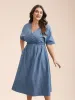 Striped Surplice Neckline Shirred Midi Dress sold by Bloomchic