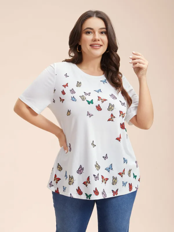 Butterfly Print Stretchy T-Shirt sold by Bloomchic