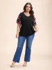 Stretchy Floral Lotus Sleeve V-Neck T-Shirt sold by Bloomchic