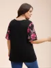 Stretchy Floral Lotus Sleeve V-Neck T-Shirt sold by Bloomchic