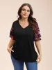 Stretchy Floral Lotus Sleeve V-Neck T-Shirt sold by Bloomchic