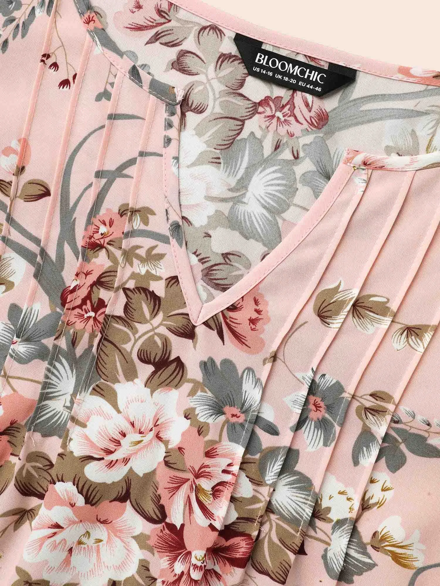 Spring Pattern Neck Cut-Out Pleated Shirt sold by Bloomchic product image thumbnail 5