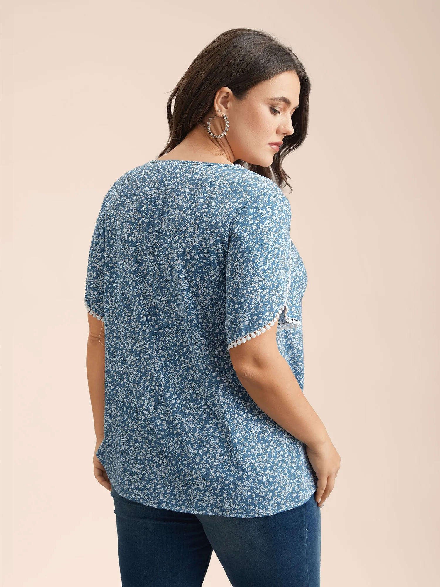 Petal Sleeve Floral Lace Spliced Shirt sold by Bloomchic product image thumbnail 2