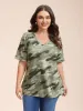 Camouflage Print V-Neck Curvy T-Shirt sold by Bloomchic
