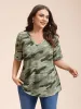 Camouflage Print V-Neck Curvy T-Shirt sold by Bloomchic