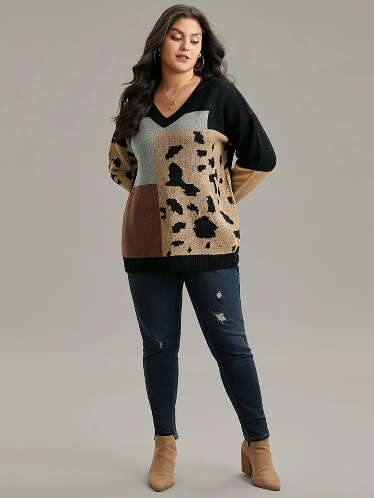 Leopard Colorblock Contrast Pullover sold by Bloomchic product image thumbnail 5