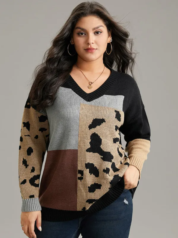 Leopard Colorblock Contrast Pullover sold by Bloomchic