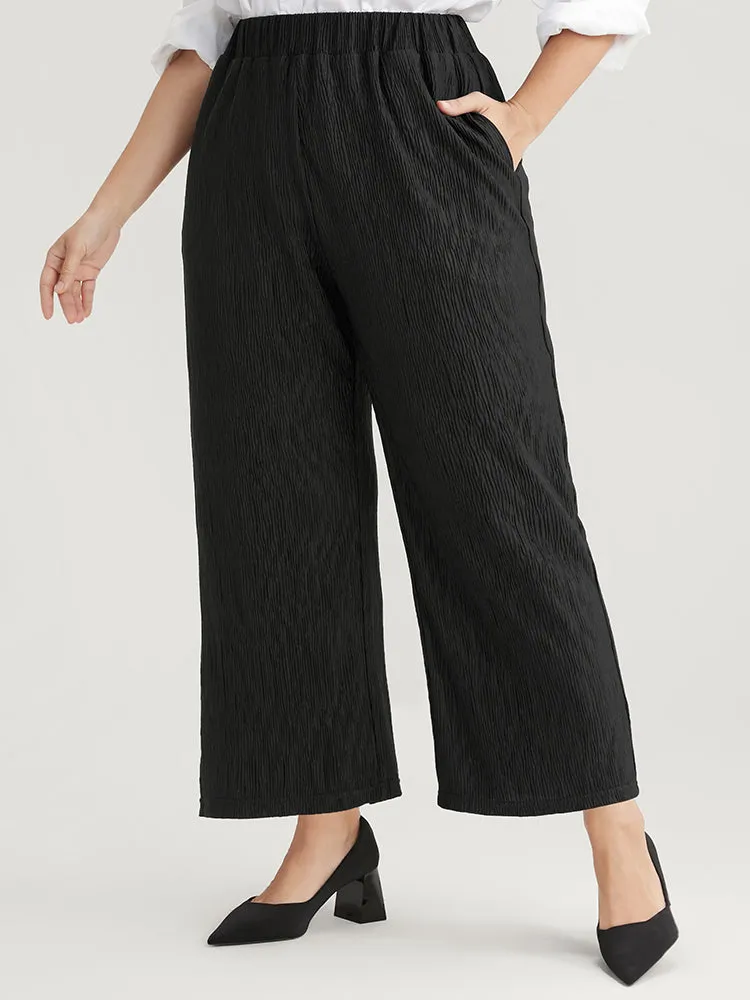Solid Pocket Textured Elastic Waist Pants sold by Bloomchic
