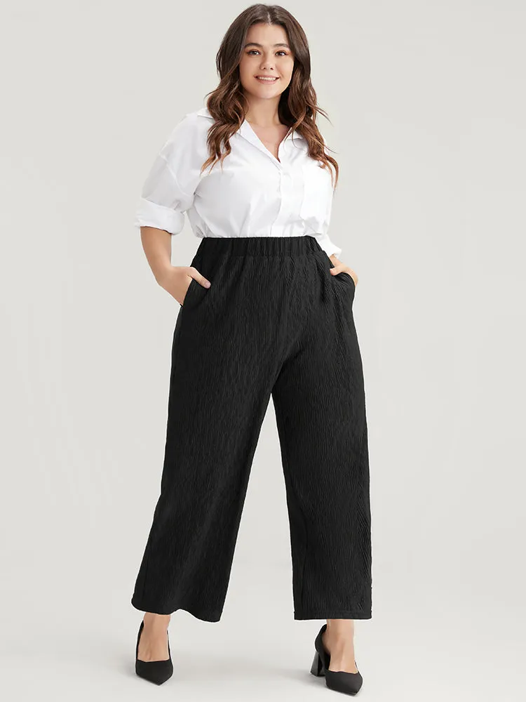 Solid Pocket Textured Elastic Waist Pants sold by Bloomchic product image thumbnail 3