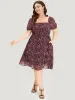 Ditsy Floral Mesh Elastic Waist Puff Sleeve Dress sold by Bloomchic