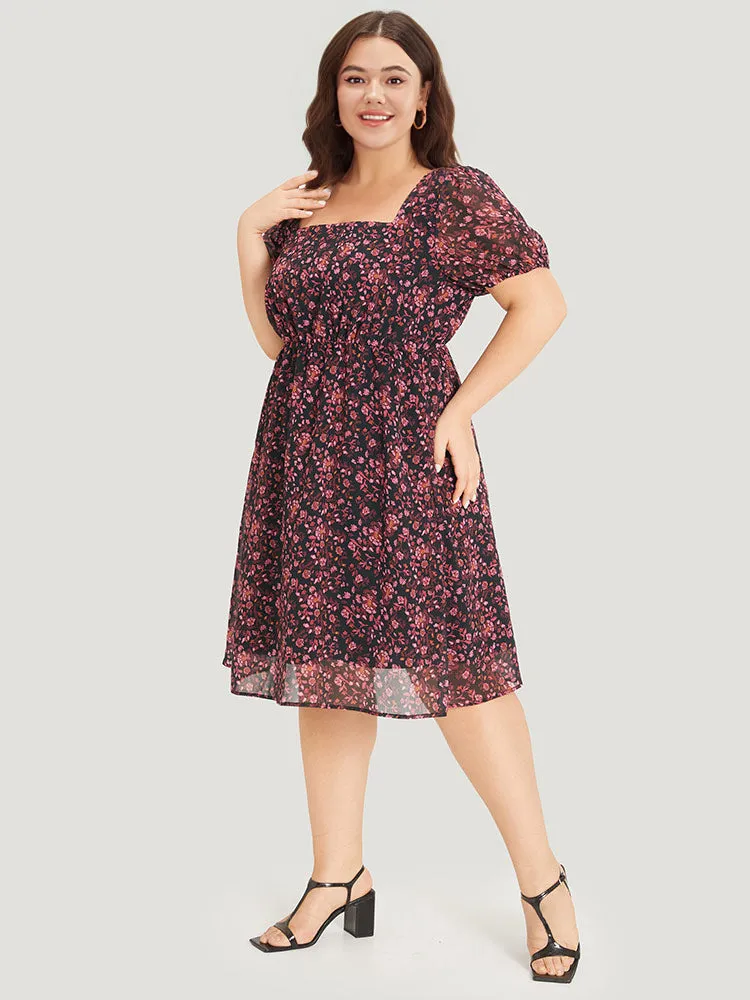 Ditsy Floral Mesh Elastic Waist Puff Sleeve Dress sold by Bloomchic product image thumbnail 3