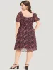 Ditsy Floral Mesh Elastic Waist Puff Sleeve Dress sold by Bloomchic