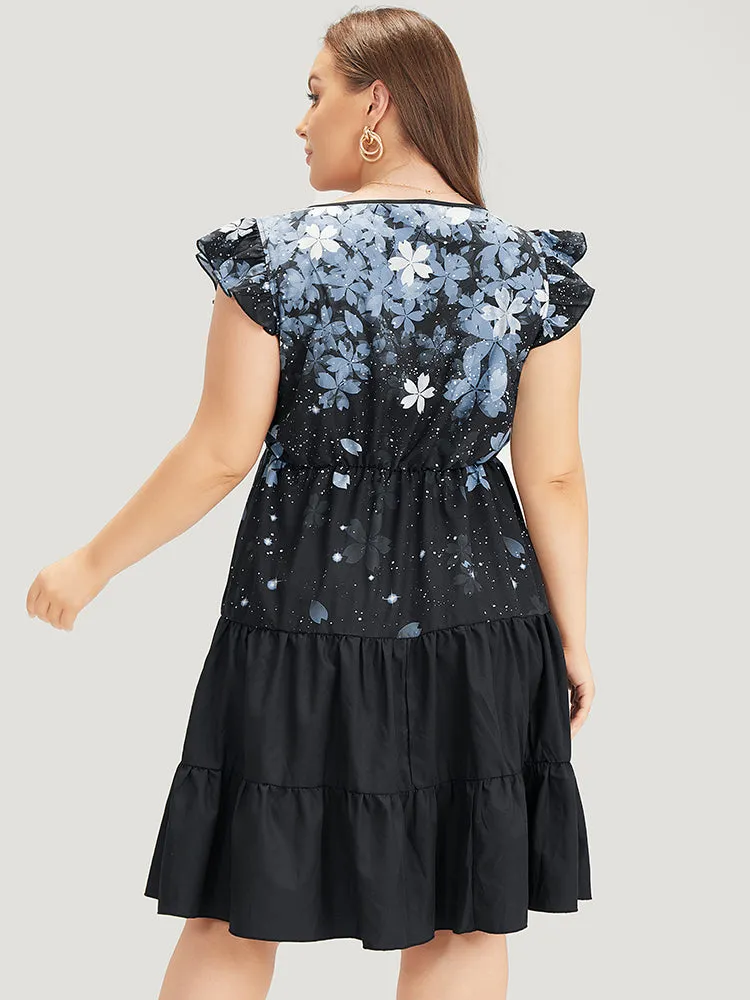 Pixel Flower Pocket Cap Sleeve Layered Hem Dress sold by Bloomchic product image thumbnail 5