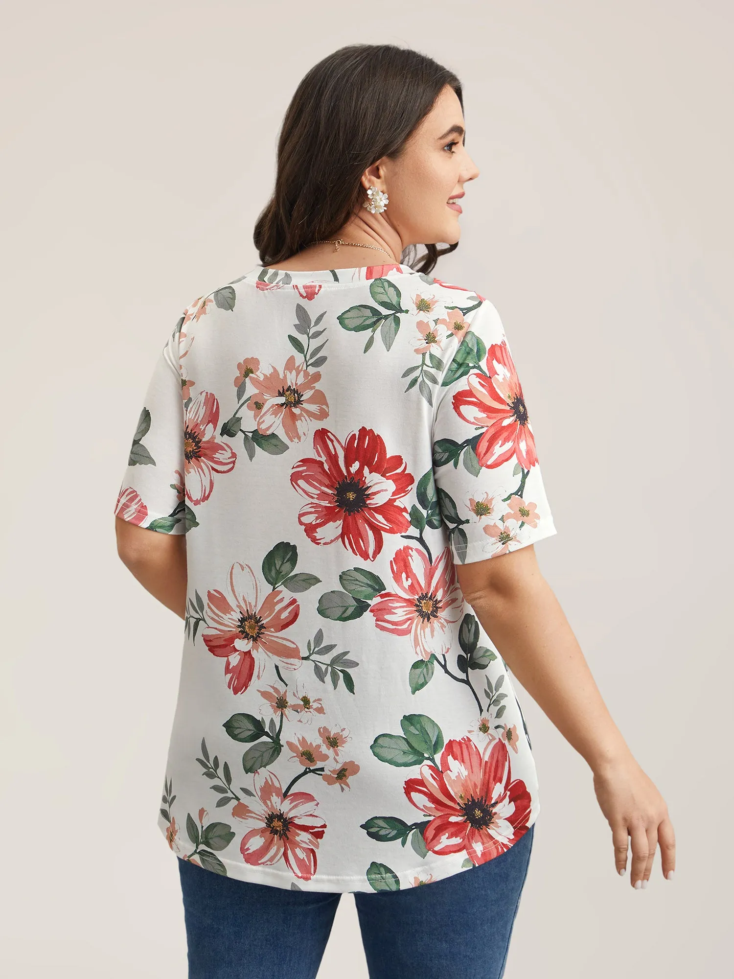 Multi-Color Floral Print V-Neck T-Shirt sold by Bloomchic product image thumbnail 5