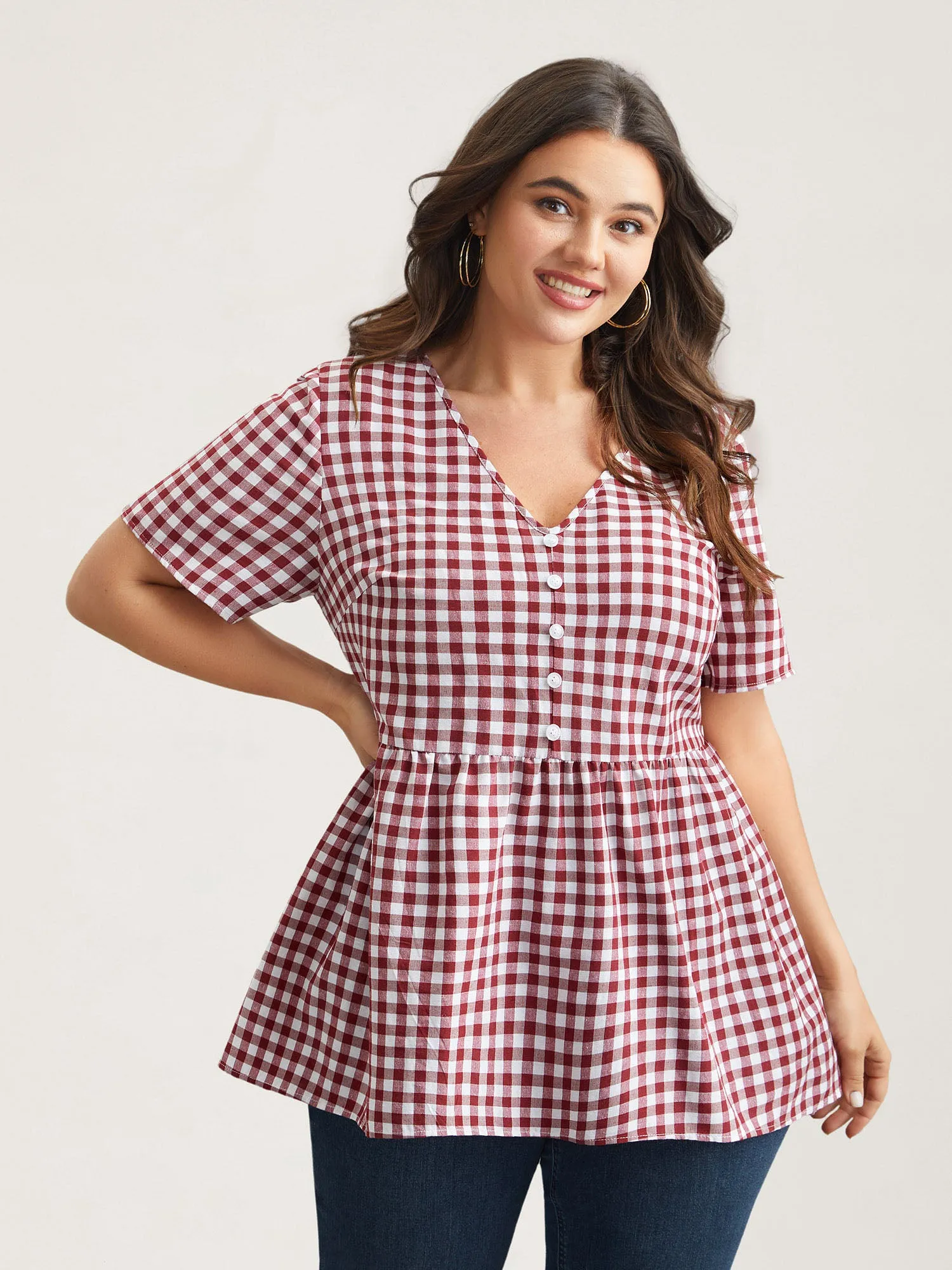 Plaid Hi-Low Hem Button Shirt sold by Bloomchic product image thumbnail 4