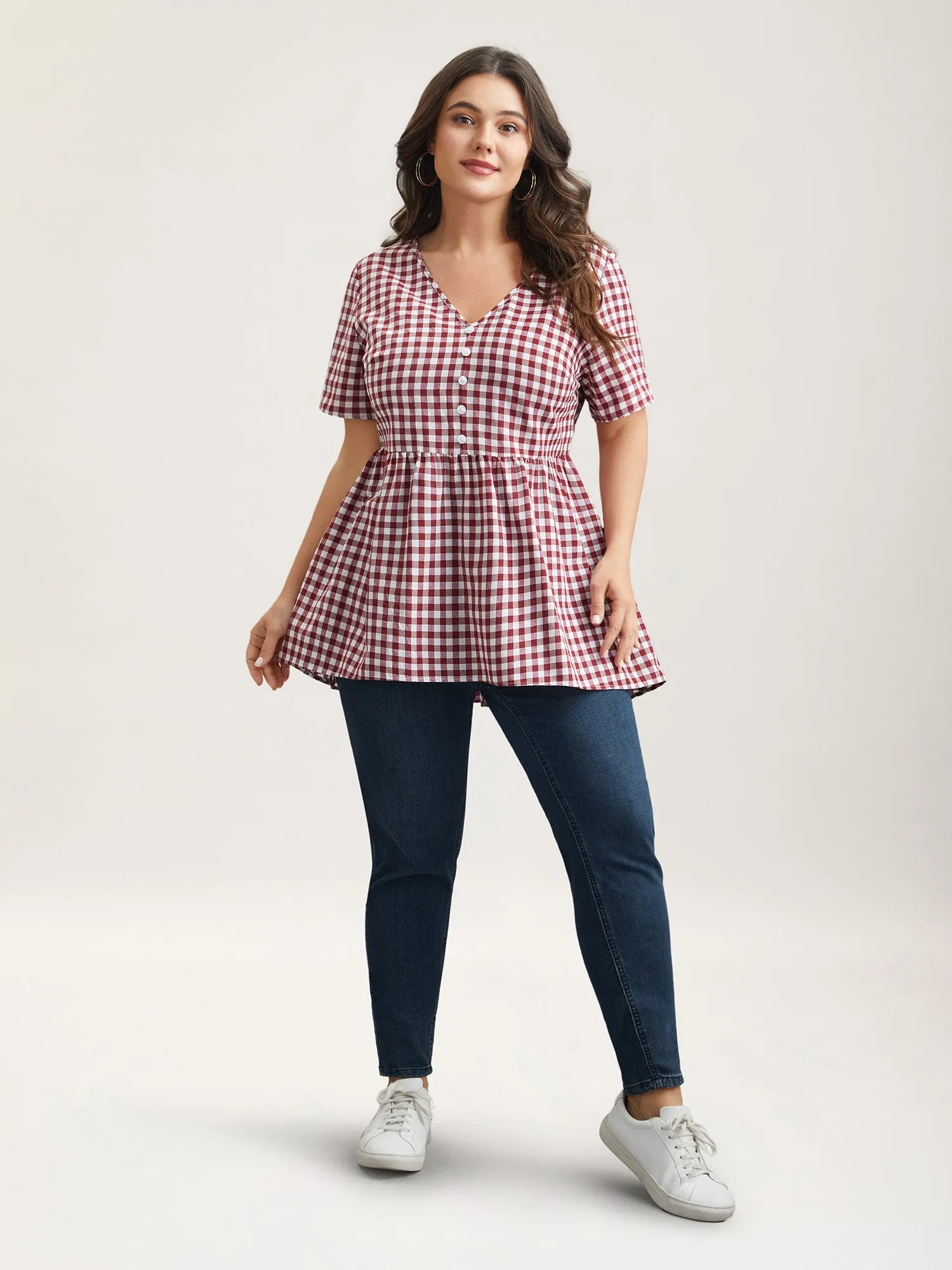 Plaid Hi-Low Hem Button Shirt sold by Bloomchic product image thumbnail 2