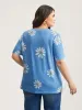 Stretchy Floral Print Round Neck T-shirt sold by Bloomchic