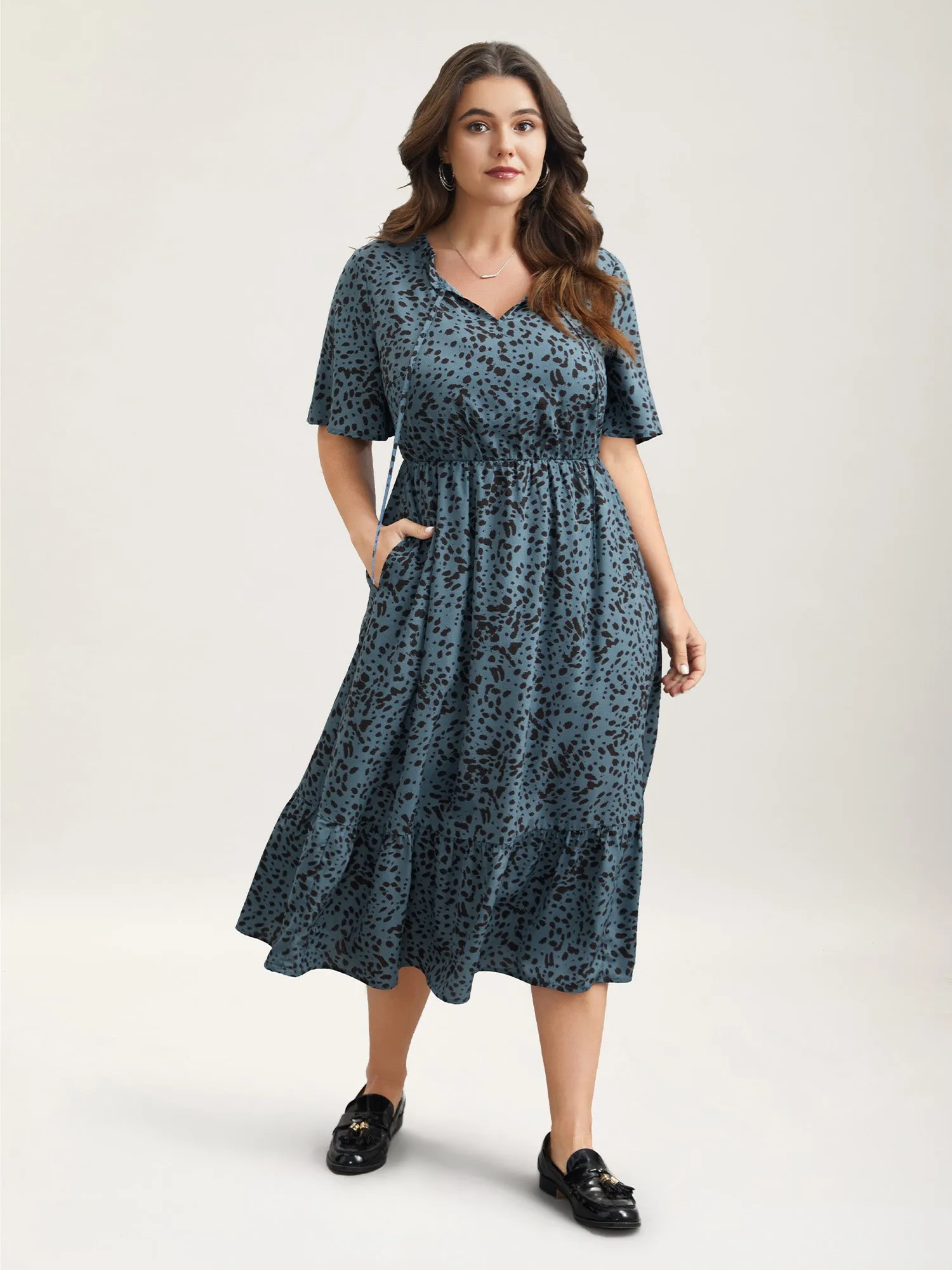 Animal Print Tied Tiered Midi Dress sold by Bloomchic product image thumbnail 2