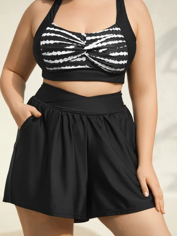 High-Waisted Pleated Pockets Swim Bottoms sold by Bloomchic