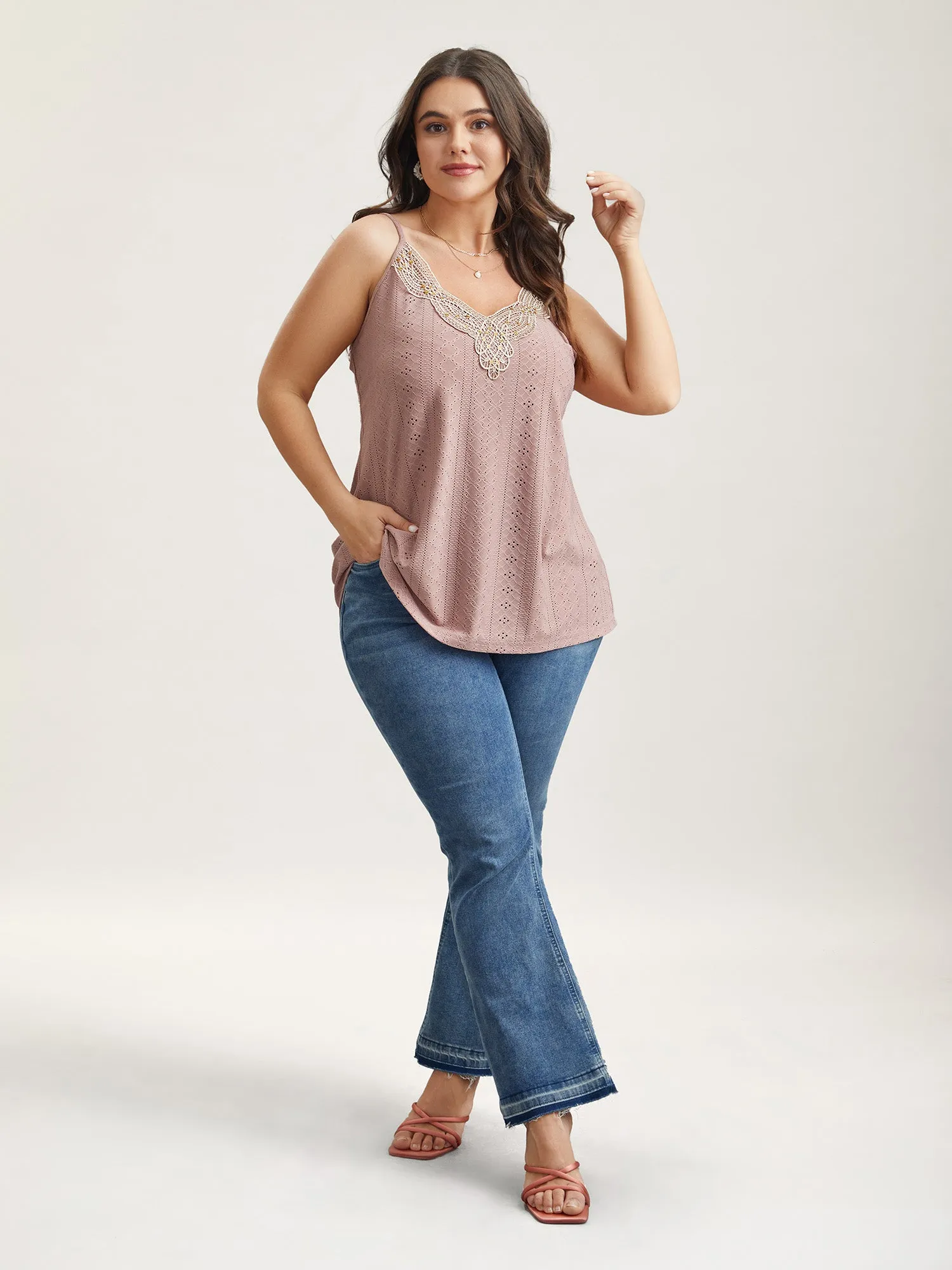 Stretchy Fabric Lace Neck Textured Vest sold by Bloomchic product image thumbnail 4