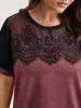 Stretchy Scalloped Lace Color Contrast T-Shirt sold by Bloomchic