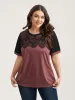 Stretchy Scalloped Lace Color Contrast T-Shirt sold by Bloomchic