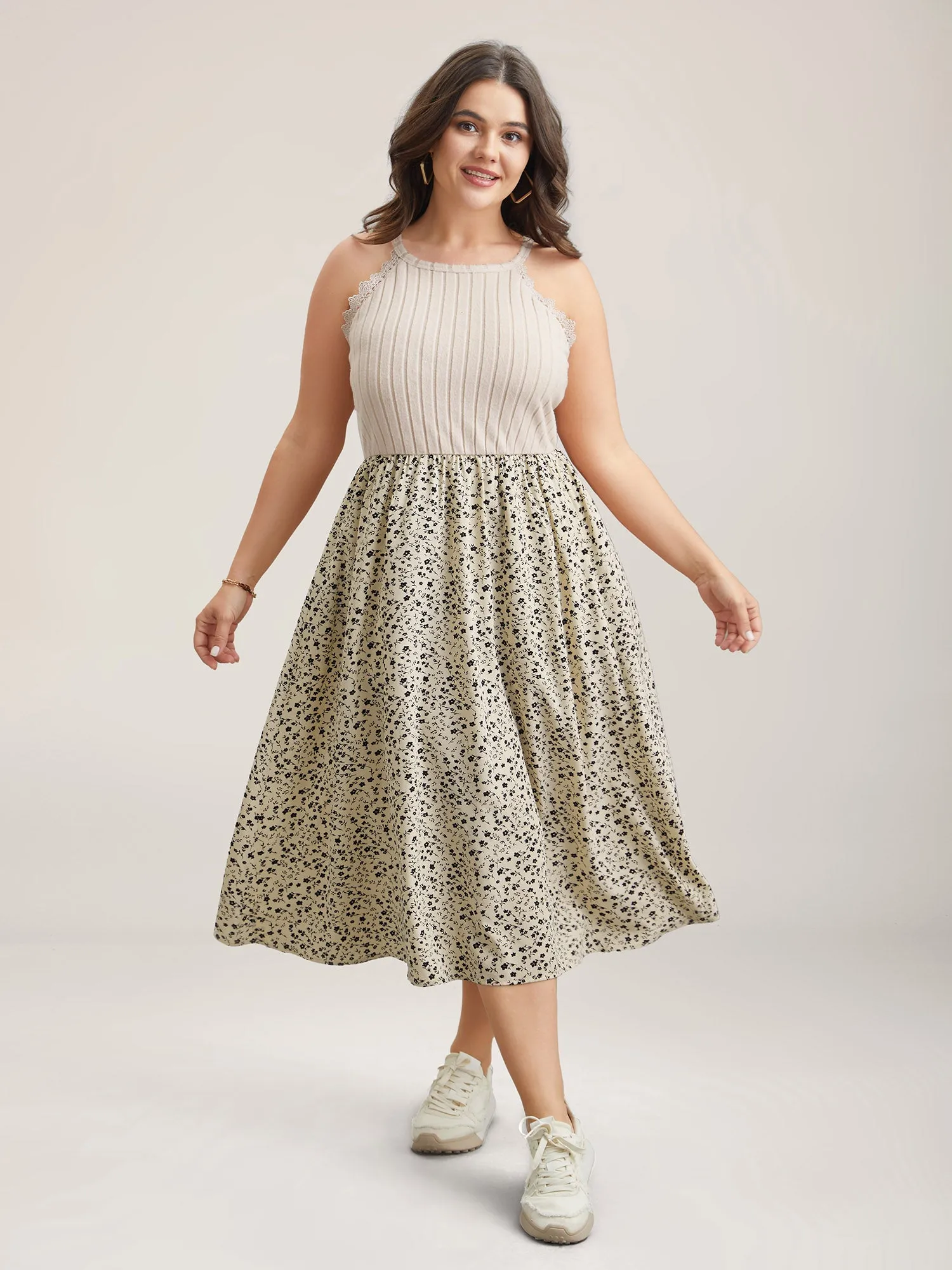 Ditsy Floral Print Ribbed Midi Dress sold by Bloomchic product image thumbnail 4