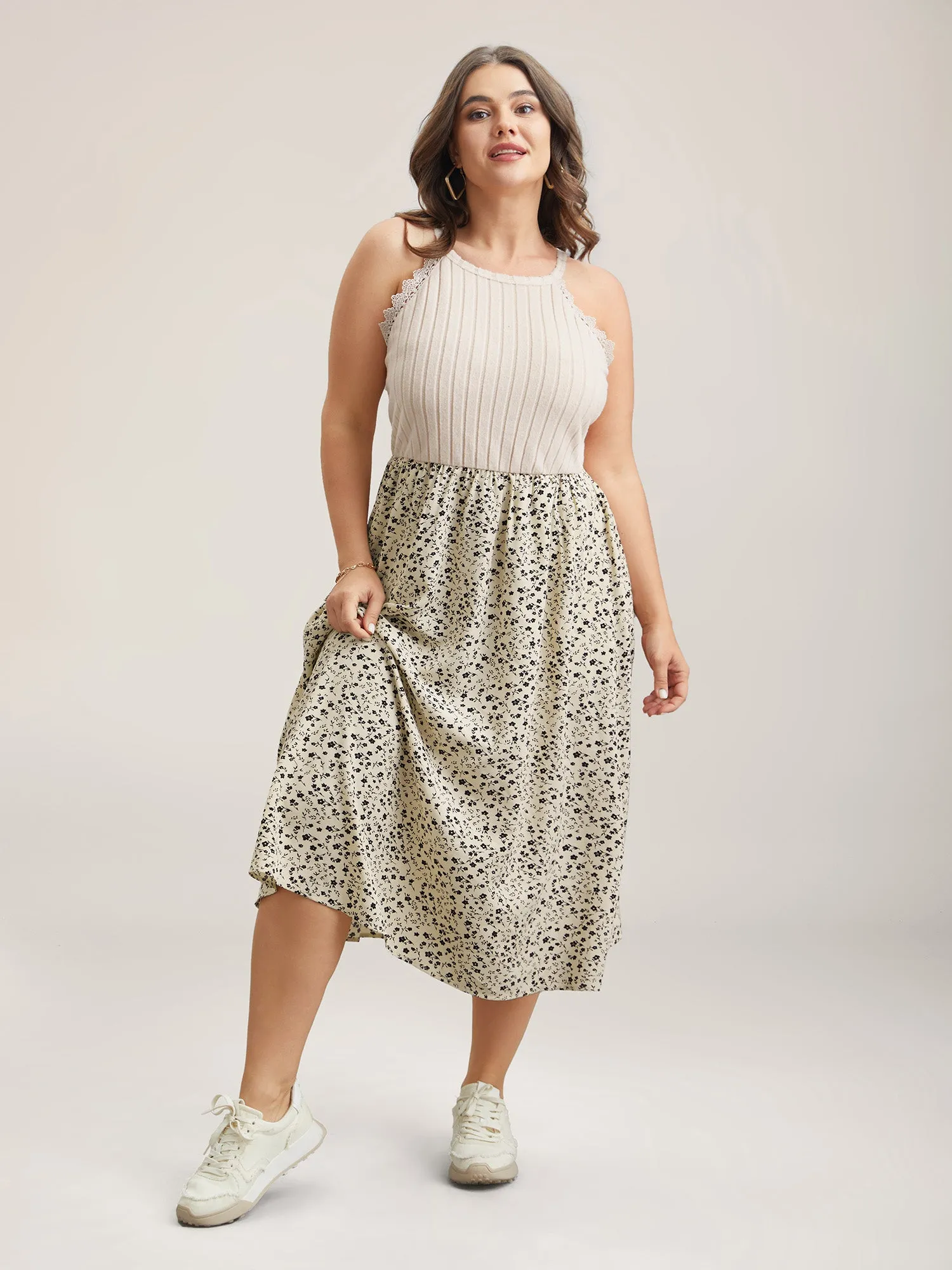 Ditsy Floral Print Ribbed Midi Dress sold by Bloomchic product image thumbnail 2