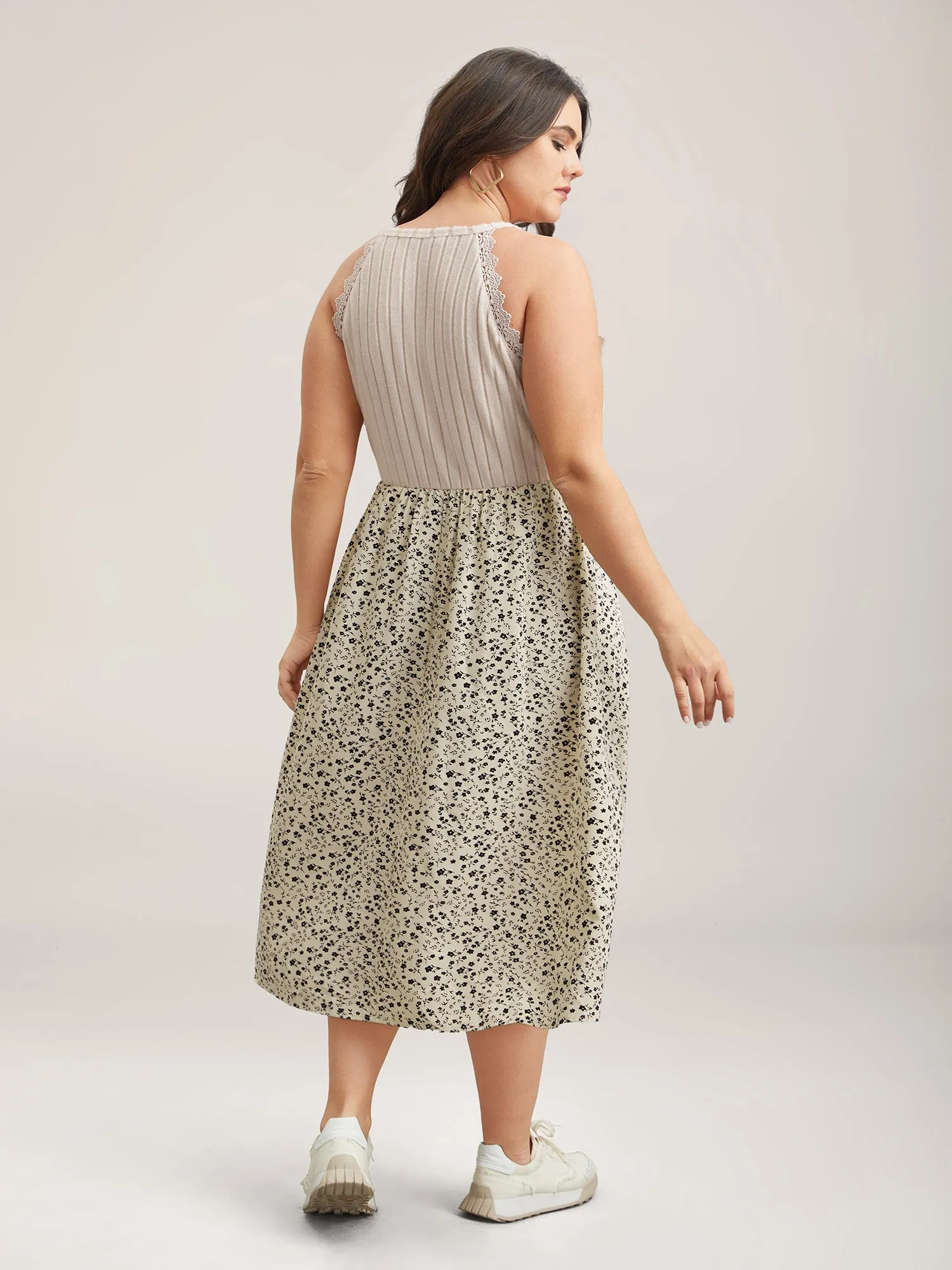 Ditsy Floral Print Ribbed Midi Dress sold by Bloomchic product image thumbnail 5
