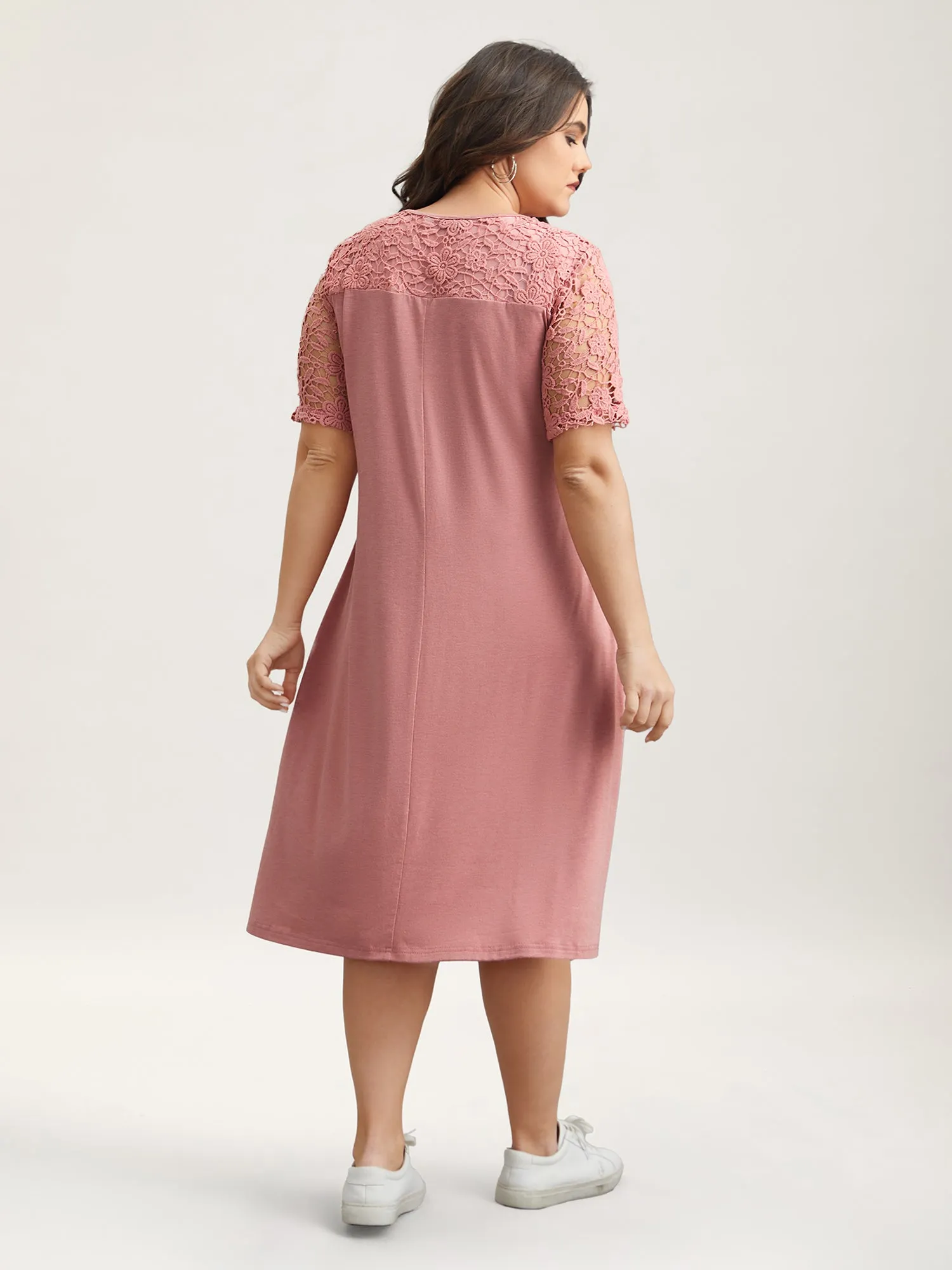 Sheer Lace Placket Pockets Midi Dress sold by Bloomchic product image thumbnail 5
