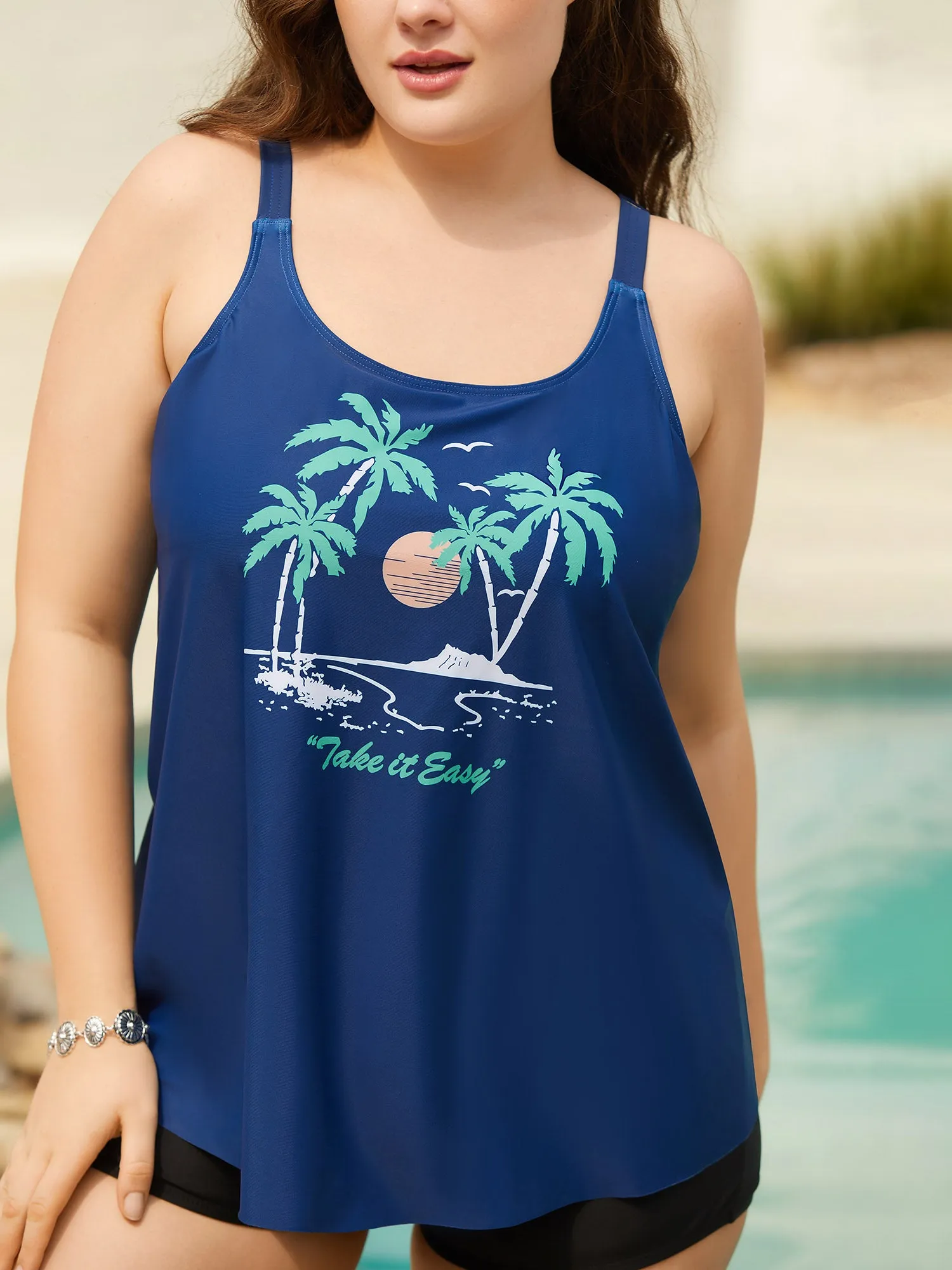 Island Print Non-Removable Cups Swim Top sold by Bloomchic