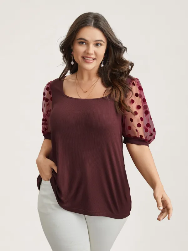 Polka Dot Sheer Sleeve Square Neck T-Shirt sold by Bloomchic