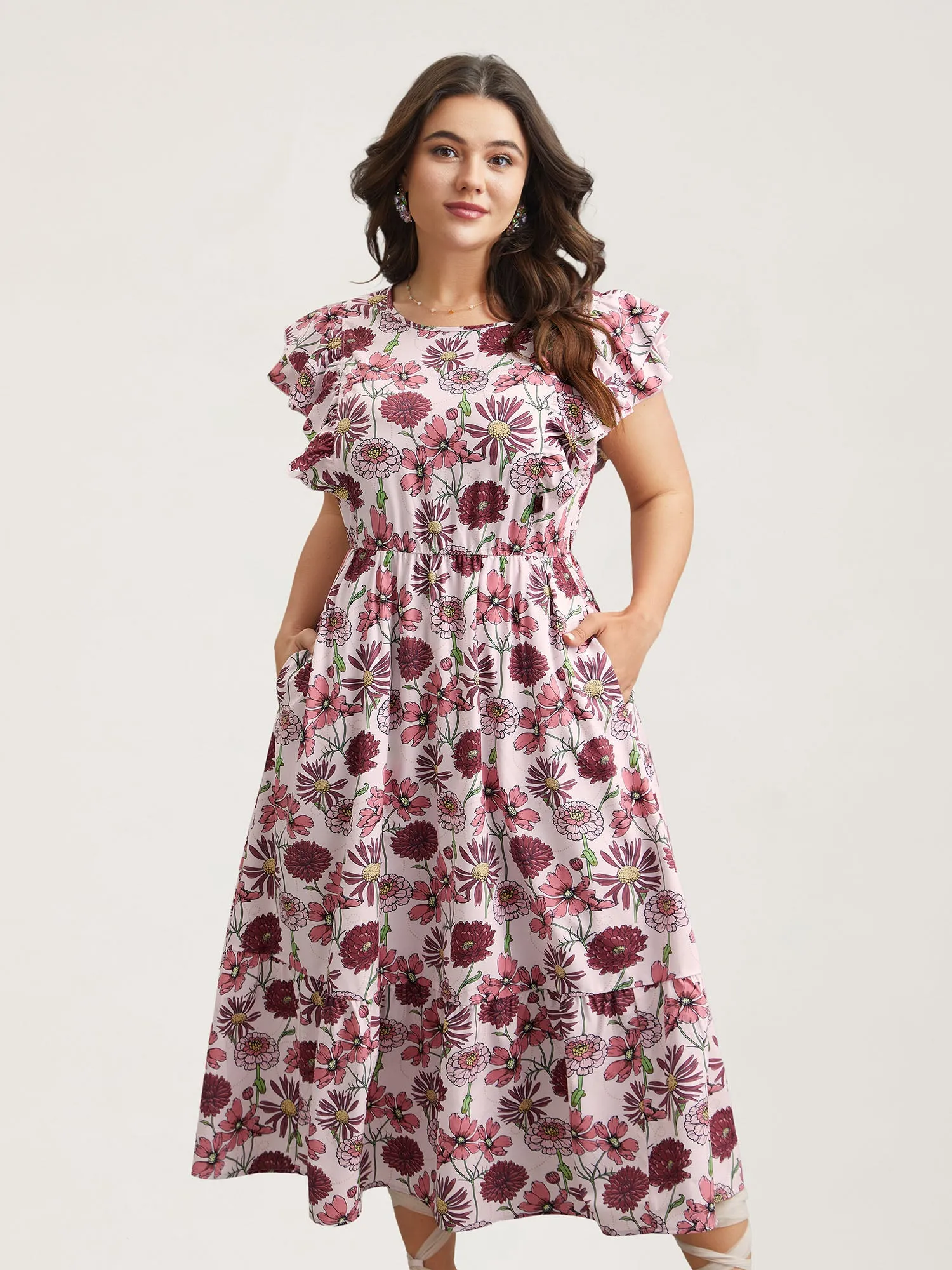 Ruffled Floral Print Stretchy-Waist Midi Dress sold by Bloomchic product image thumbnail 2