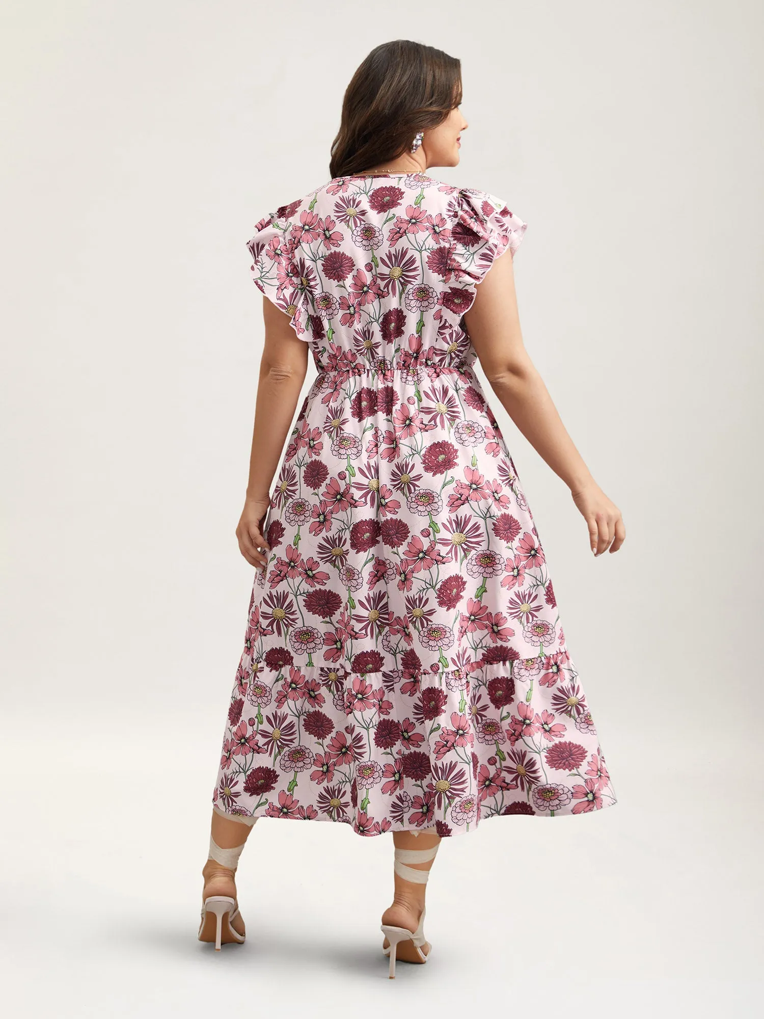 Ruffled Floral Print Stretchy-Waist Midi Dress sold by Bloomchic product image thumbnail 5
