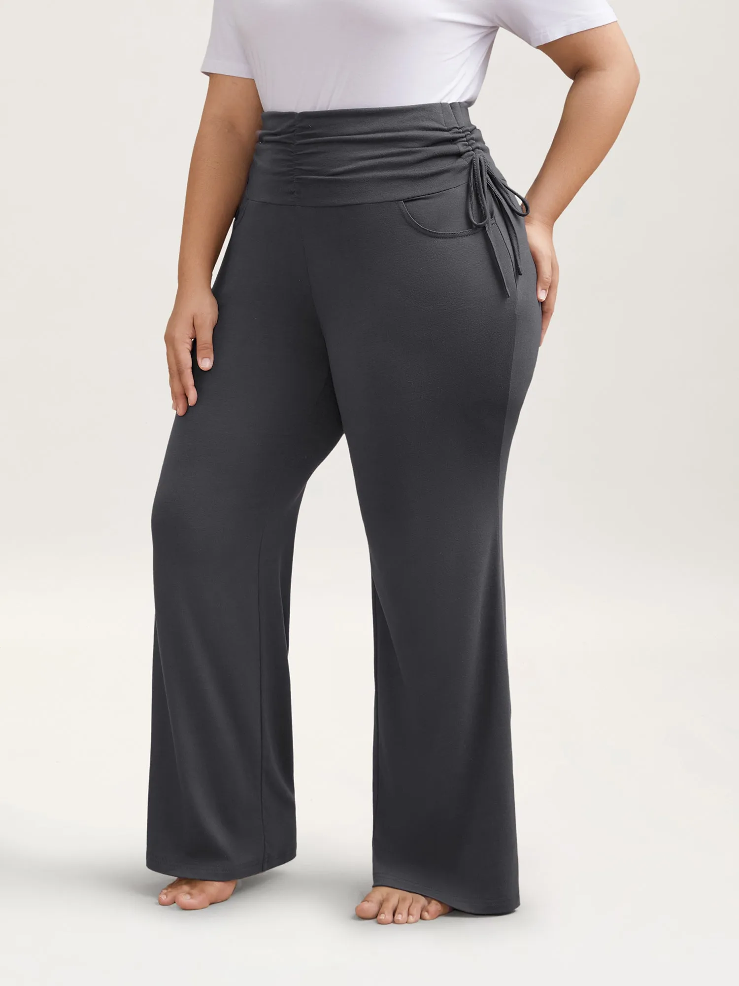 Ruched Drawstring Midi-Waist Tight Pants sold by Bloomchic