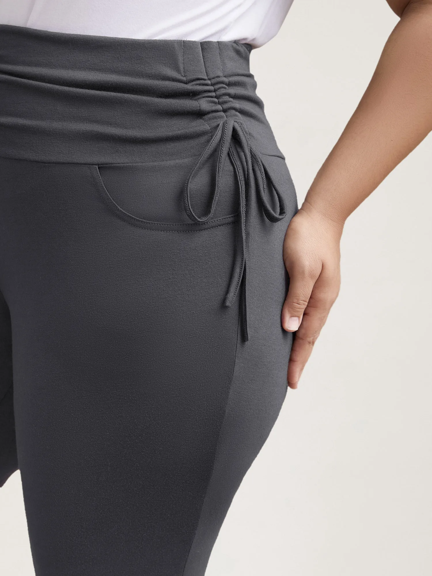 Ruched Drawstring Midi-Waist Tight Pants sold by Bloomchic product image thumbnail 3