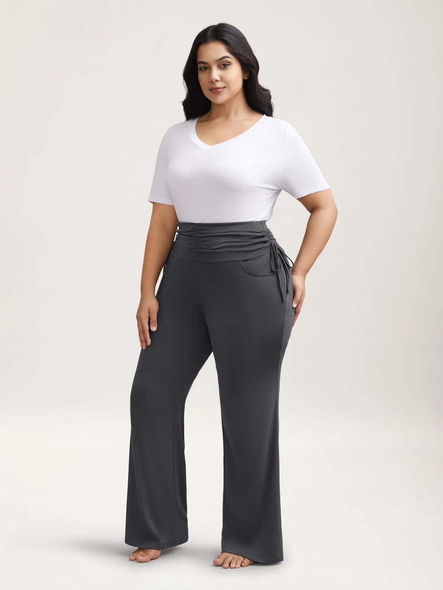 Ruched Drawstring Midi-Waist Tight Pants sold by Bloomchic product image thumbnail 2