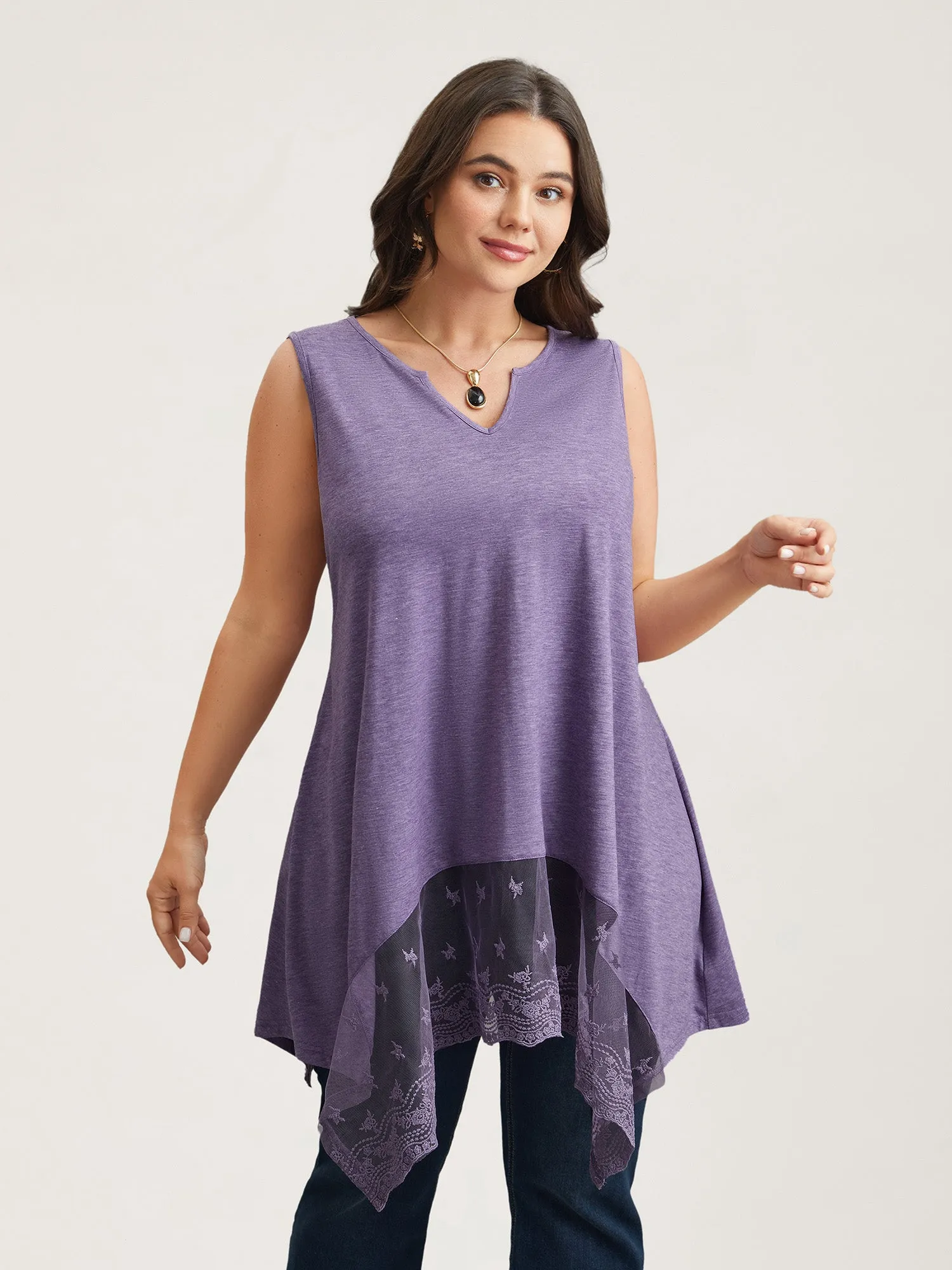 Notched Collar Sheer Lace Hi-Low Hem Vest sold by Bloomchic product image thumbnail 4