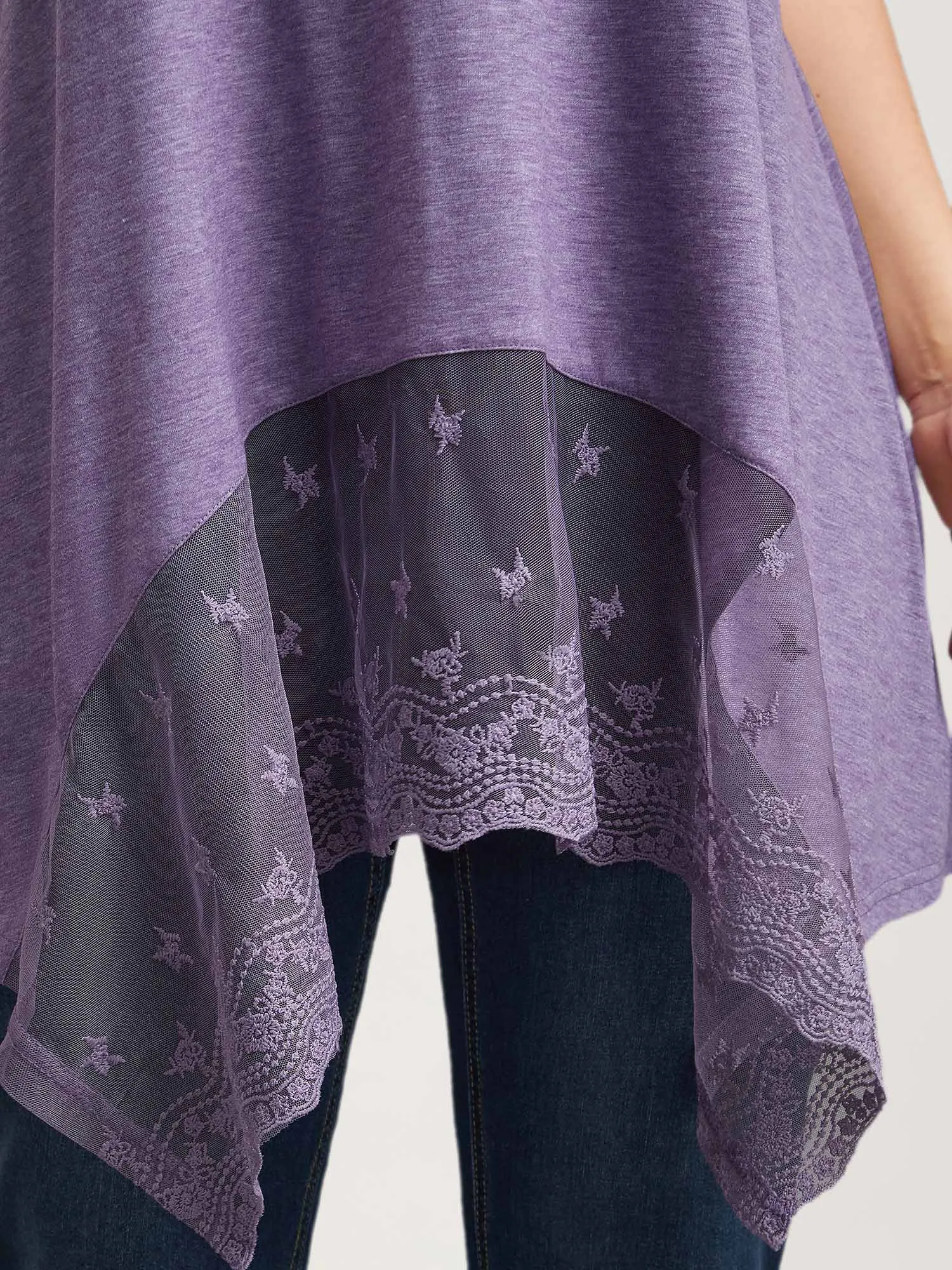 Notched Collar Sheer Lace Hi-Low Hem Vest sold by Bloomchic product image thumbnail 3