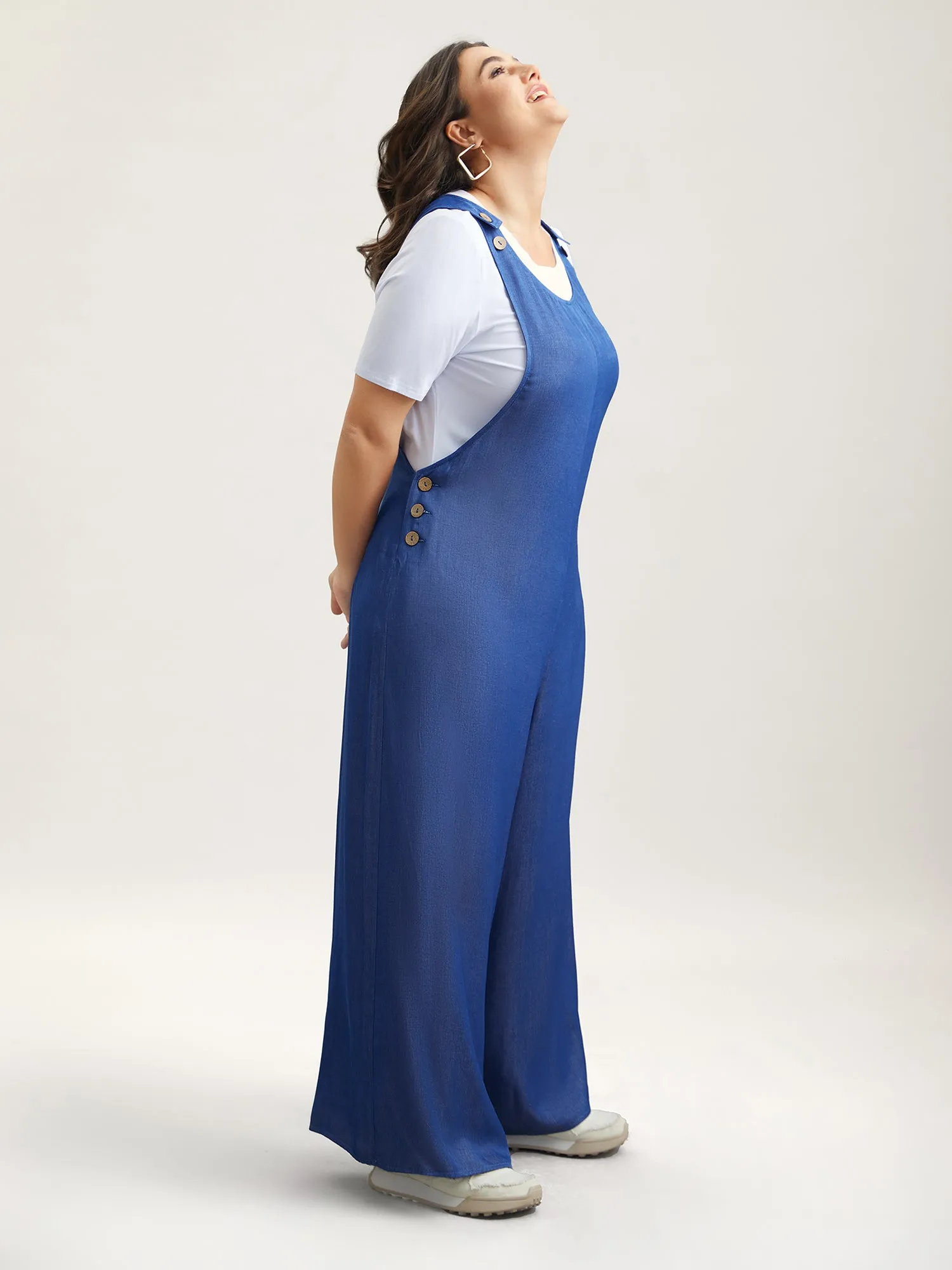 Adjustable Straps Fake-Denim Jumpsuit sold by Bloomchic