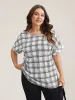 Plaid Rolled Hem Dolman Sleeve Shirt sold by Bloomchic