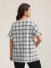 Plaid Rolled Hem Dolman Sleeve Shirt sold by Bloomchic