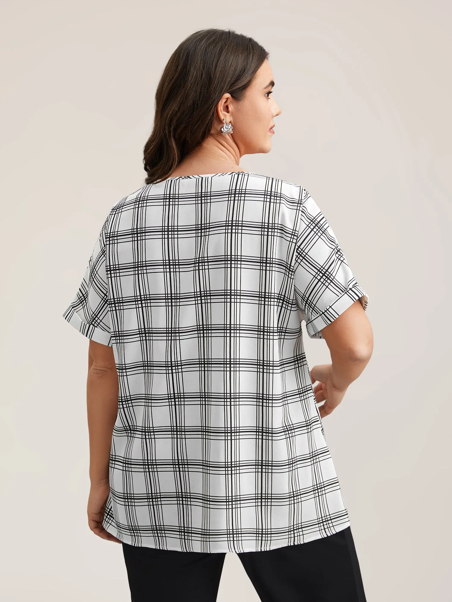 Plaid Rolled Hem Dolman Sleeve Shirt sold by Bloomchic product image thumbnail 5