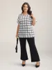 Plaid Rolled Hem Dolman Sleeve Shirt sold by Bloomchic