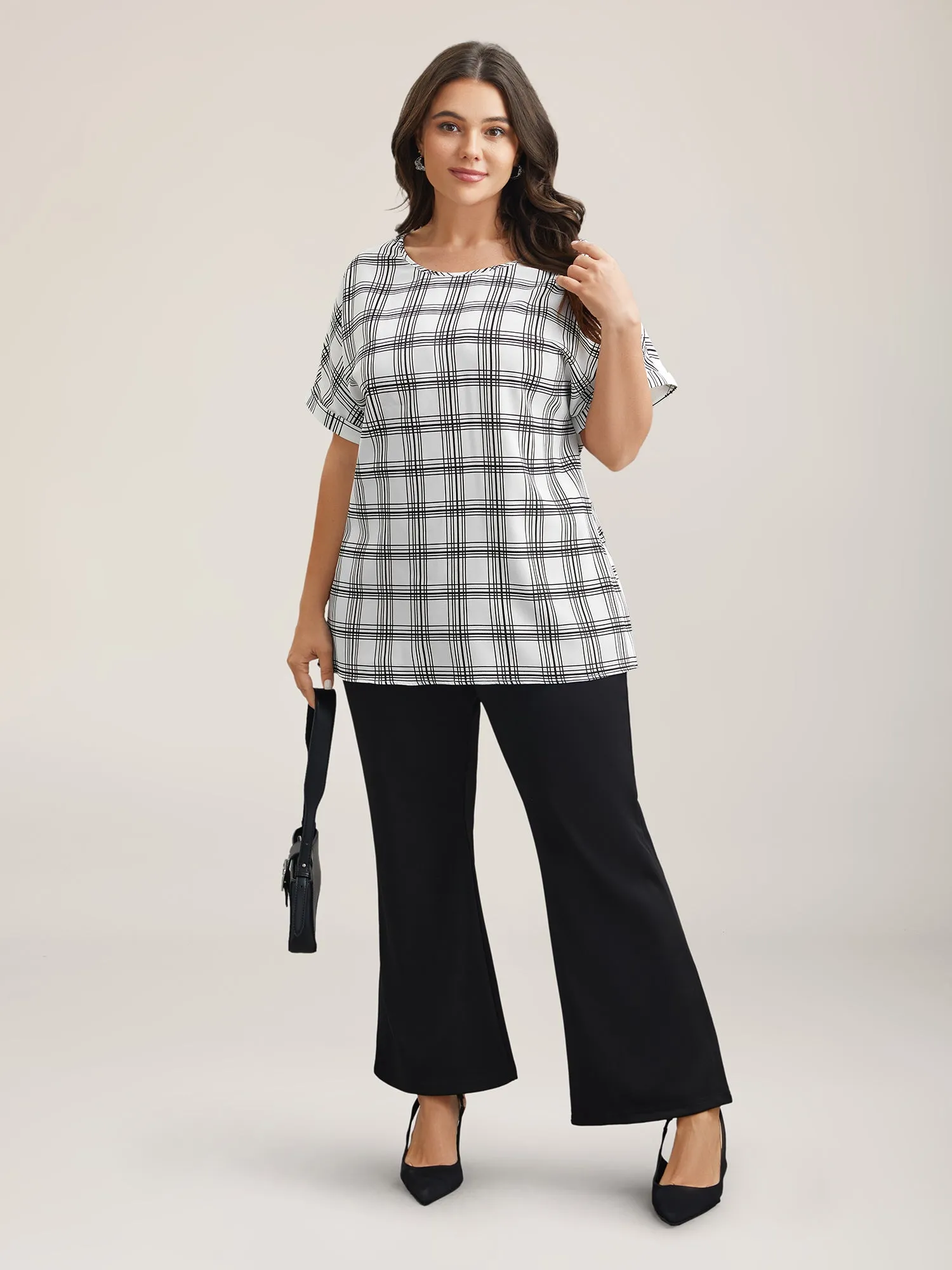 Plaid Rolled Hem Dolman Sleeve Shirt sold by Bloomchic product image thumbnail 2