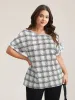 Plaid Rolled Hem Dolman Sleeve Shirt sold by Bloomchic