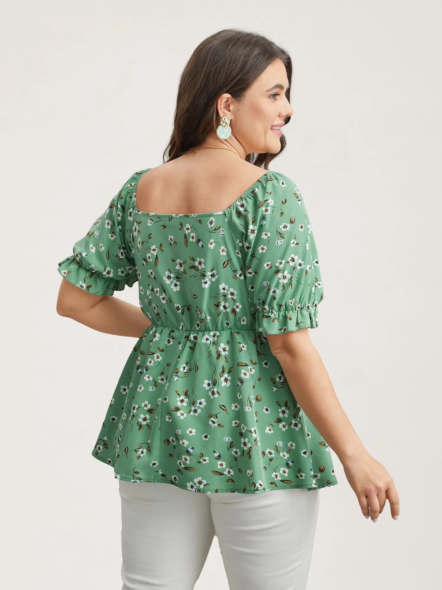 Floral Print Smocked Stretchy Waist Shirt sold by Bloomchic product image thumbnail 5