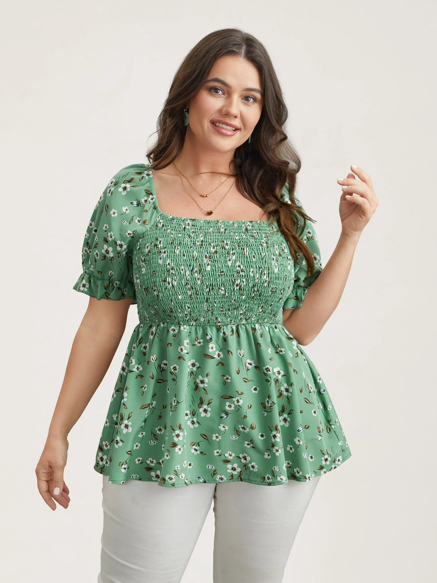 Floral Print Smocked Stretchy Waist Shirt sold by Bloomchic product image thumbnail 4