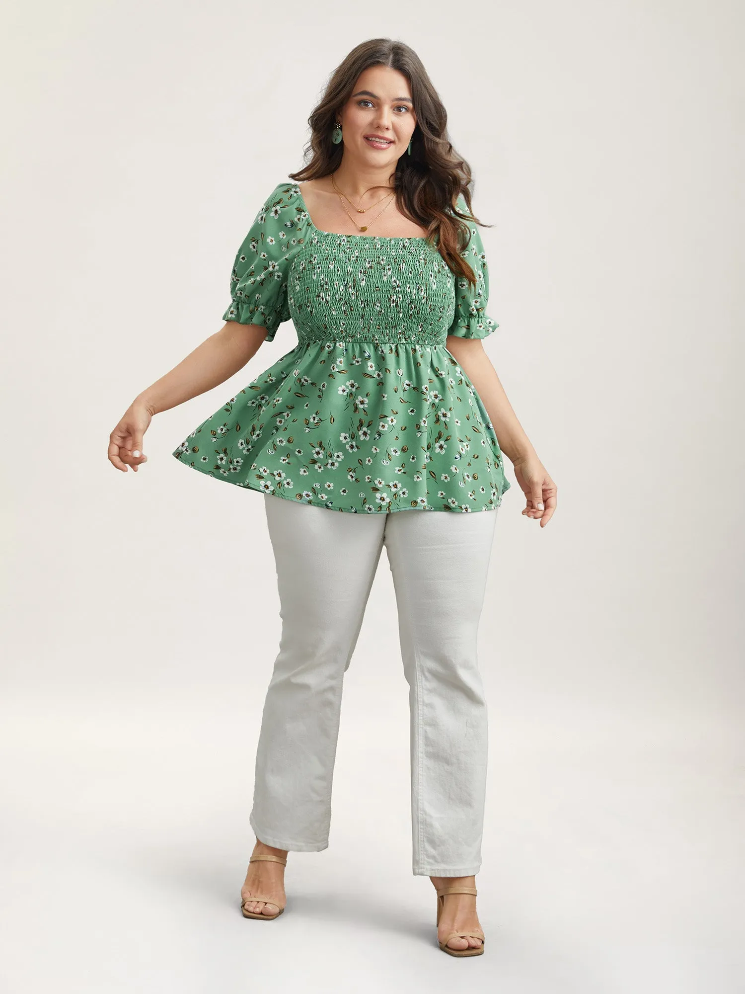 Floral Print Smocked Stretchy Waist Shirt sold by Bloomchic product image thumbnail 2