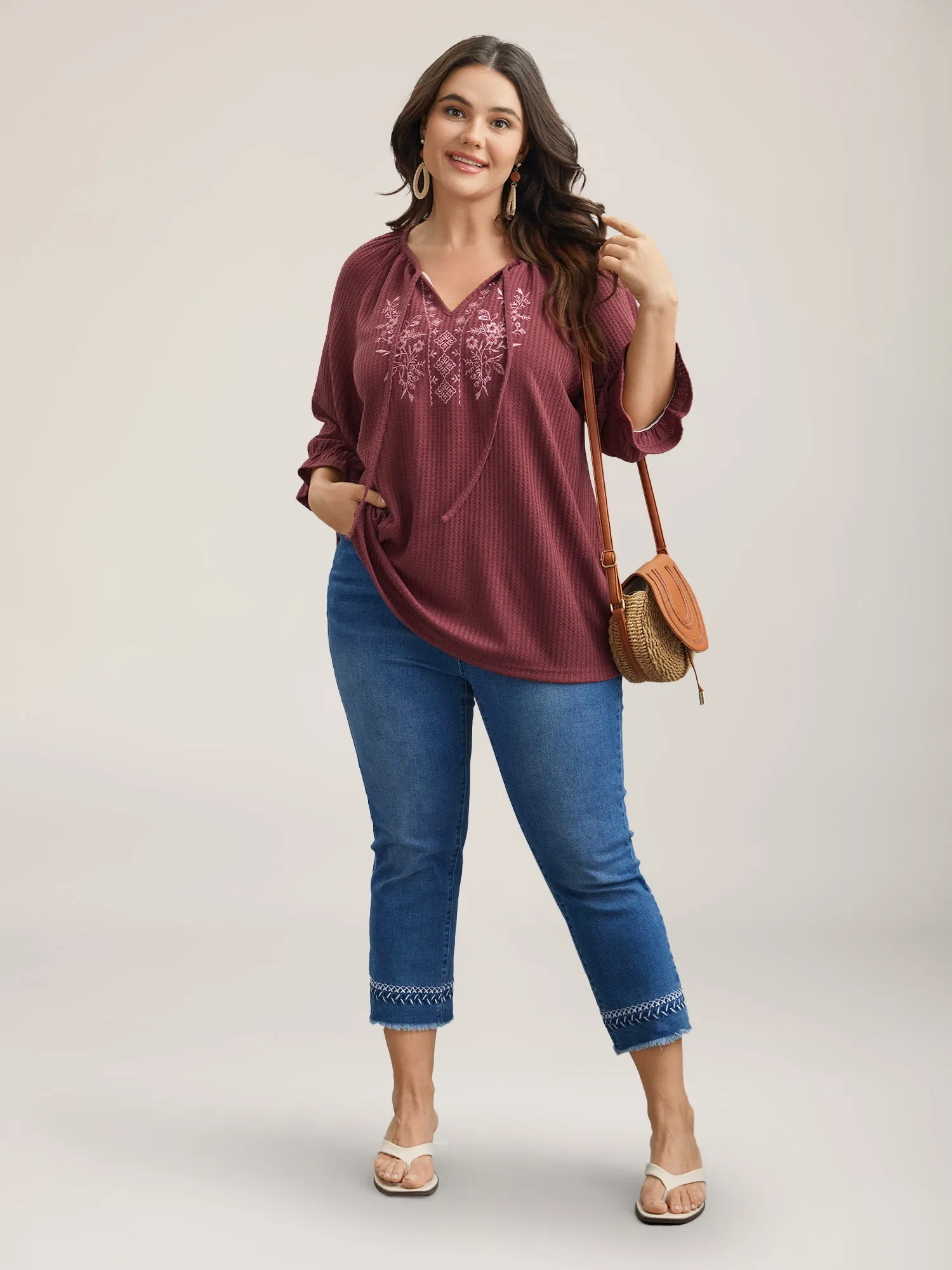 Embroidered Neck-Tie Ruffles Top sold by Bloomchic product image thumbnail 2